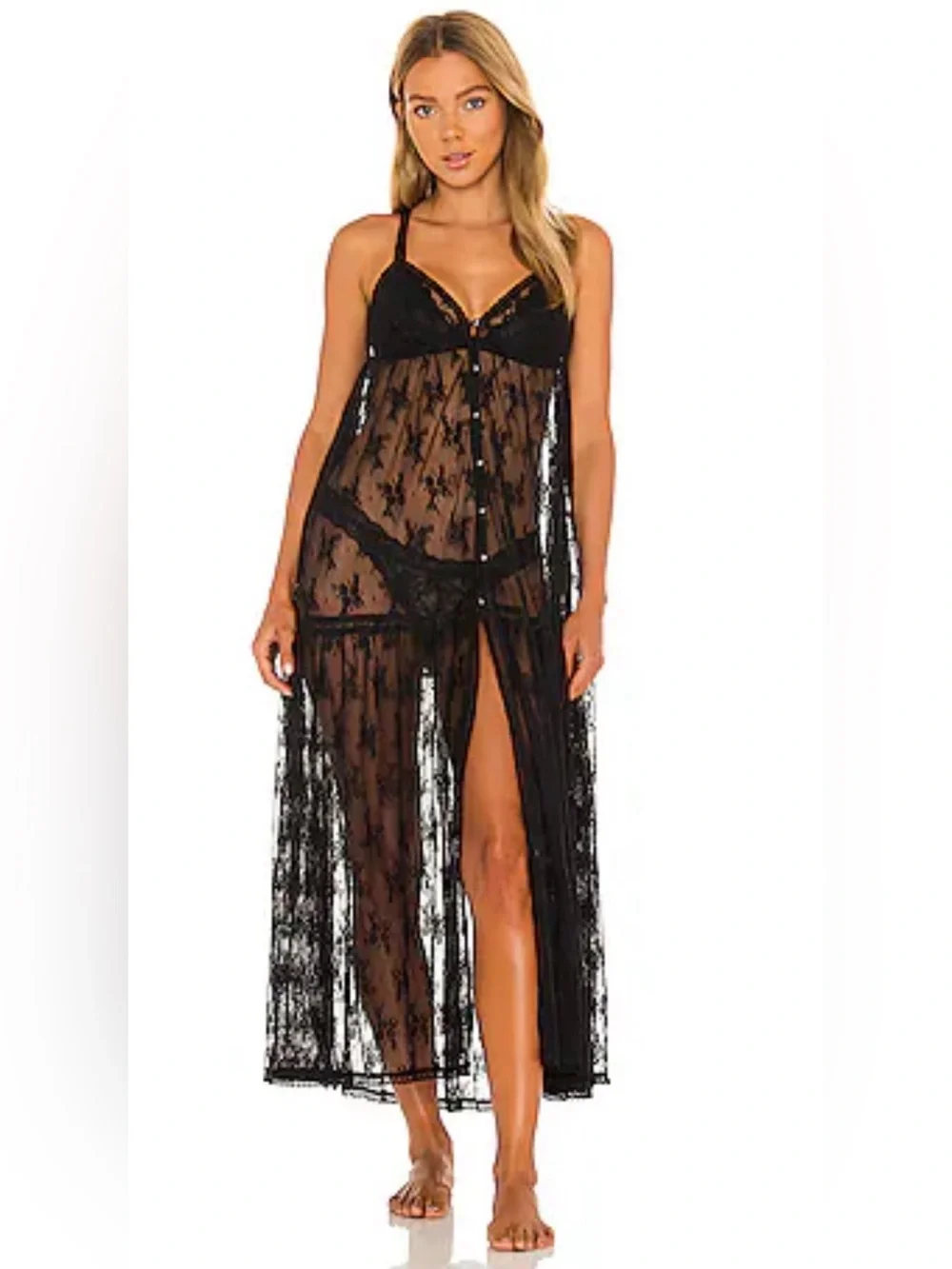 Free People In The Breeze Maxi Slip in Black Combo Sz Medium - Picture 2 of 11